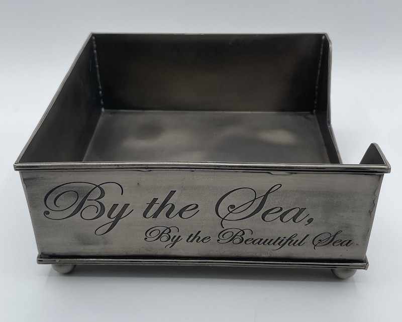 "By The Sea" Cocktail Napkin Holder Metal With Ball Feet
