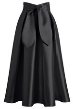 Chic Knot Front Satin Maxi Skirt in Black for Bridal Showers  Tea Parties