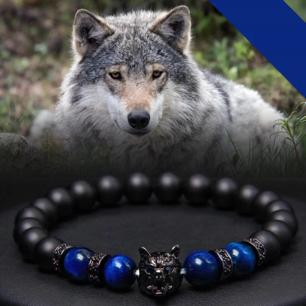 Hot Men Wolf Sould Charm Bracelet Tiger Eye Reiki Black Wolf Sould Amulet Bangle - Image 3 of 4