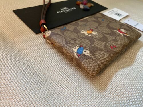 Correa de muñeca de lona Coach Signature Cat Kitten de cuero caqui: cremallera CE706 NUEVA CON ETIQUETAS - Imagen 2 de 6