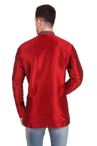 Men's Indian Dupin Embroidered Short Kurta Casual Shirt Long Sleeve Top AN790 - Picture 16 of 32