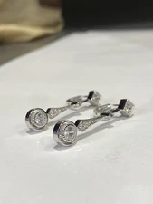 Art Deco Style Lab Created Diamond Drop Dangle 14K White Gold Finish Earrings