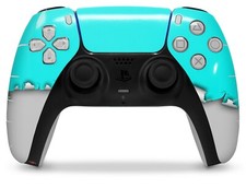 Skin Sony PS5 Controller Ripped Colors Neon Teal Gray