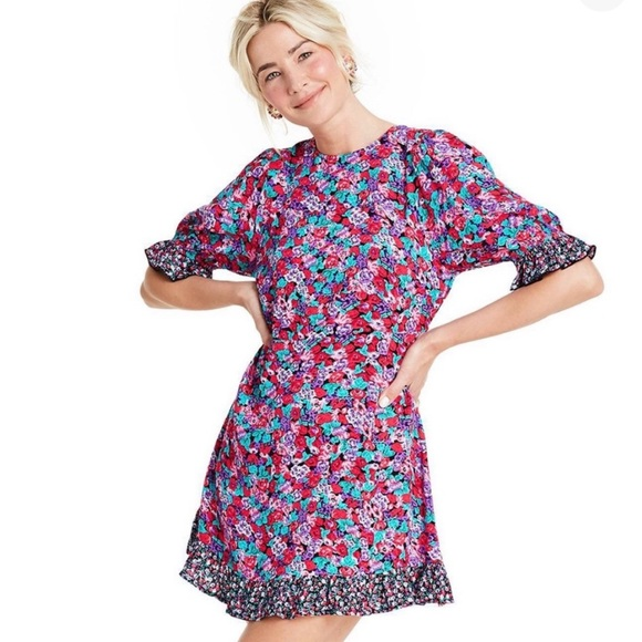 Mixed Floral Puff Sleeve Dress - RIXO 