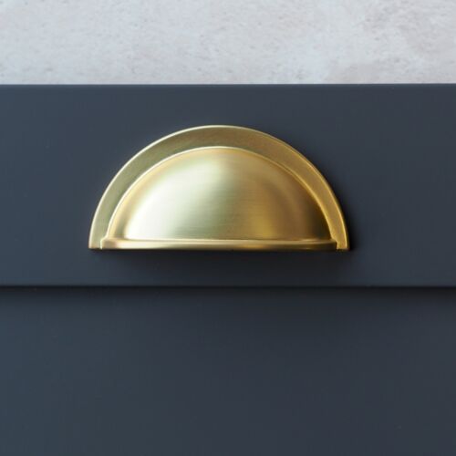 Brass Kitchen Cupboard Handle Brushed Gold Cup Knobs Drawer Furniture Door Pull - Picture 10 of 44