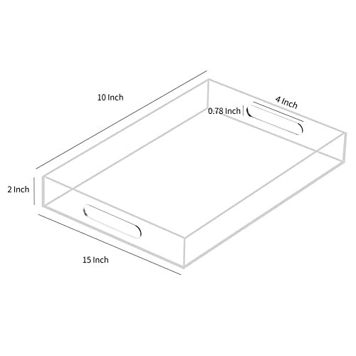 Clear Sturdy Acrylic Serving Tray with Handles 10x15x2H Inches -Spill Proof- ... - Picture 2 of 9