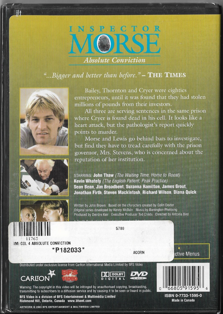 Inspector Morse - Absolute Conviction (DVD, 2003) New Sealed