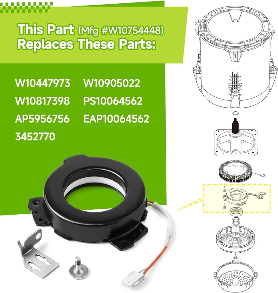 Embrague para lavadora Maytag Whirlpool 7MWTW7300EW0 WTW8500DR3 WTW7500GW0 7MMVWB835EW1 Foto 2 de 3