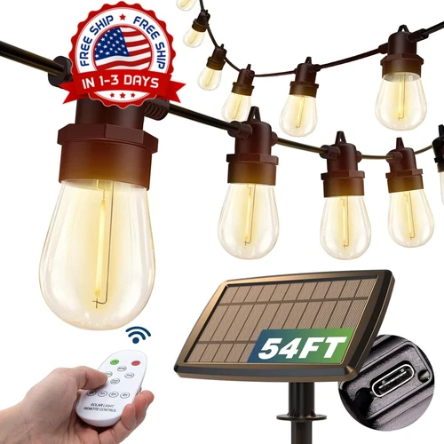 Cadena De Luces LED Solares De 54 Pies Para Decoración De Patio Al Aire Libre US
