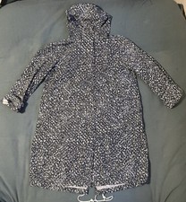 Marimekko Daria Long Hooded Rain Coat Navy Blue/white Womens Size 40 Euc
