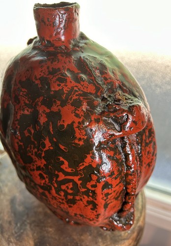 Early 20th-C Handmade Mongolian Red & Black Leather Flask 12.75”x8.25” - Picture 15 of 20