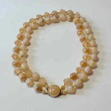 Vintage Peach Tulip Double Stranded Bead Choker Clasp Necklace