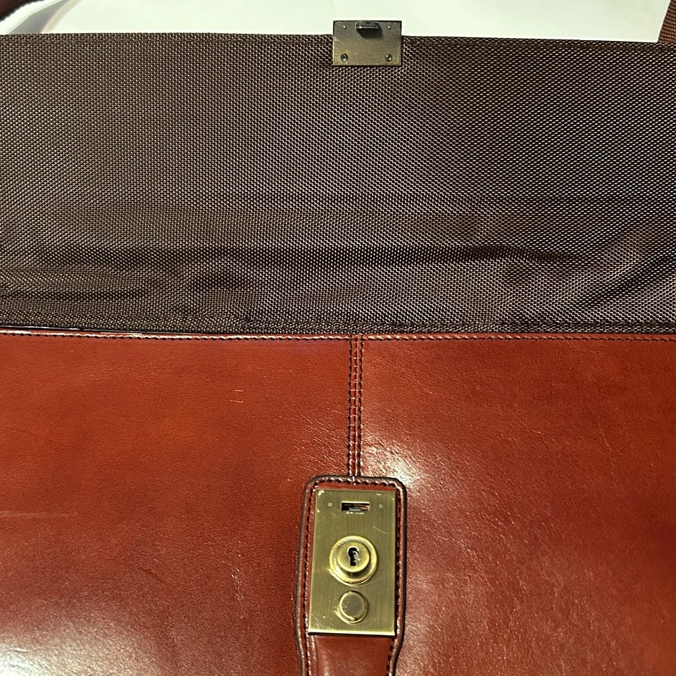 Mancini Maletín de Cuero Marrón Coñac Correa para el Hombro Cerradura Llave Litigante Foto 4 de 4