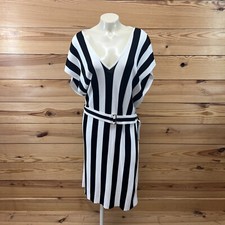 Knitss Sydney Dress Large Black White Sweater Knit Belted $450 Saks NWT B176