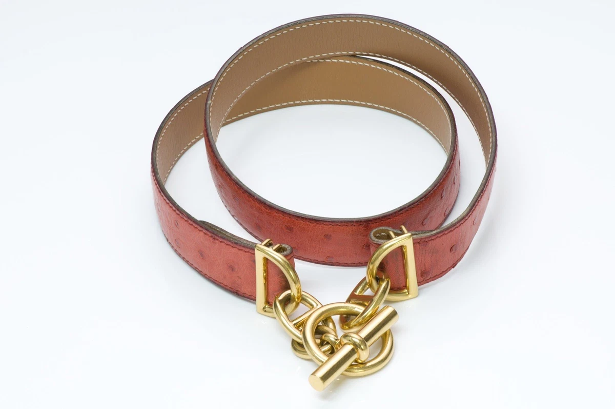 Womens Hermes Gold Leather Belt with Silver Chain Buckle HERMÈS Belts for Women for sale | eBay main image 2