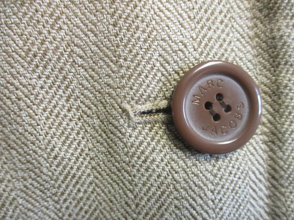 MARC JACOBS желтовато-коричневый хлопок шерсти твидовый двойной грудью куртка blazer sz 6 - Изображение 4 из 4