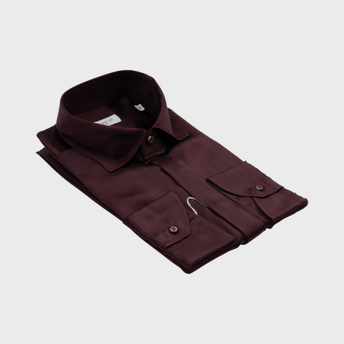 1400$ LUXURY MAROL BOLOGNA Solid Shirt Burgundy 100% COMO SILK Satin 16 - 41 - Picture 4 of 5