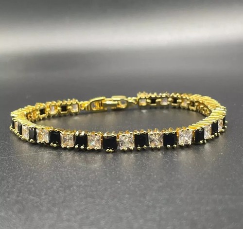Yellow gold finish created diamond black onyx bracelet Gift Idea COMES IN A BOX - Picture 3 of 5