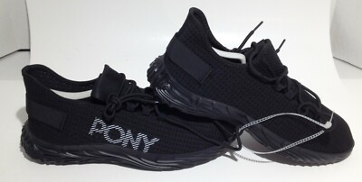 Pony Tempo Casual Athletic Knit Sneakers Black Mens Size 11.5 PP1 Tag Big Logo
