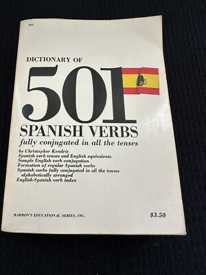 Dictionary of 501 Spanish Verbs Paperback Book By Christopher Kendris 1971