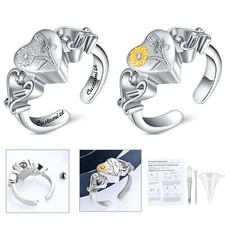 Sun Flower Print Heart Urn Cremation Jewelry for Ashes Memorial Jewelry Ring