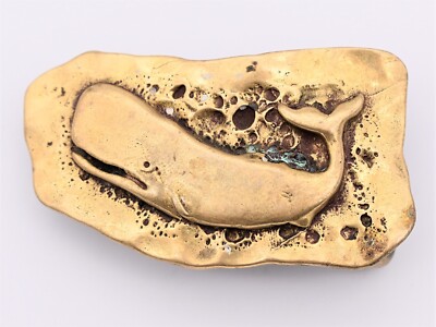 Vintage 70\'s - 80\'s Sperm Whale Solid Brass Belt Buckle with Black Epoxy Resin PENCO Sperm Whale Solid Brass Belt Buckle Vintage Unique  main image 3