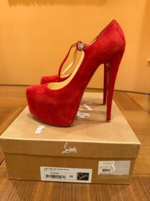 CHRISTIAN LOUBOUTIN LADY DAF ROYAL SEXY RED SUEDE 160MM SIZE 38