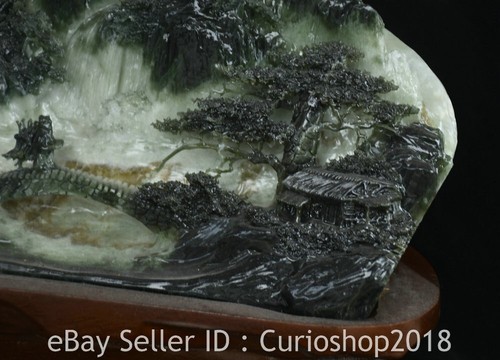 Ancienne sculpture chinoise en jade naturel Xiu sculpture pont d'eau montagne 14,4" - Photo 7 sur 9