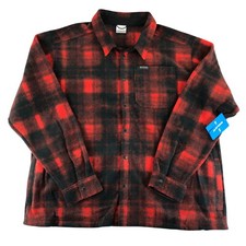 Columbia Steens Mountain Fleece Shirt Jacket Mens XXL Red Black Plaid Snap GORP