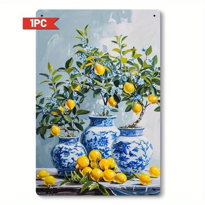 Tin Metal Signs Home Décor Hanging Featuring a Lemon Tree with Ripe Fruits And 