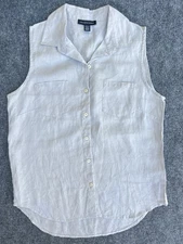Saks Fifth Avenue Women’s Linen Button Up Gray Sleeveless Size S Front Pockets