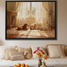 Rustic Canvas Print of Labrador Framed Oil Painting for Living Room Decor