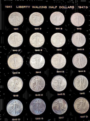 1941-1947 PDS Walking Liberty Halves SHORT SET BU-GEM in Capital Plastic Display