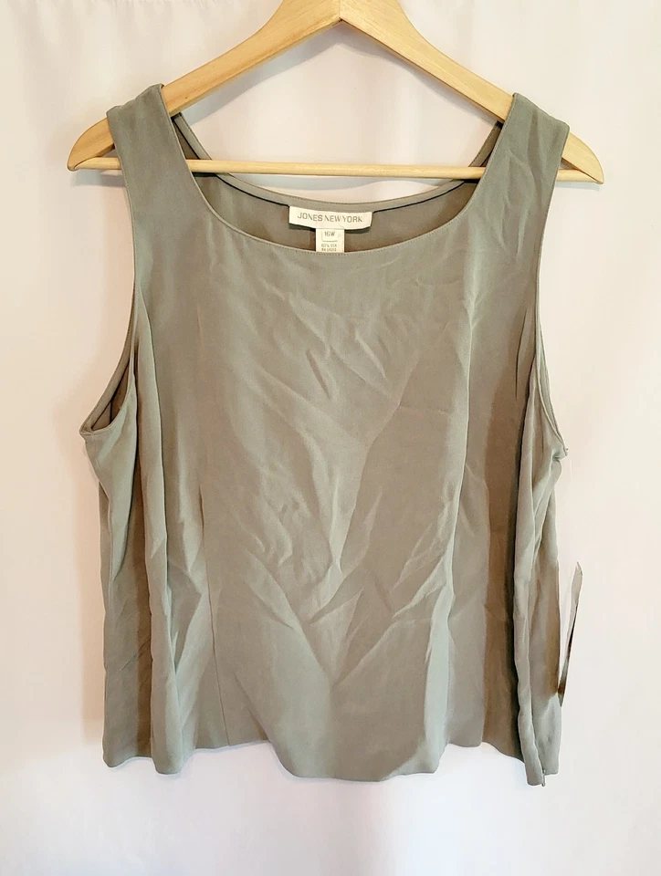 Camiseta sin mangas vintage 100 % seda azul-gris 16 W 1X ajuste cuadrado Jones NY ~ ¡Nueva con etiquetas!~ Foto 2 de 4