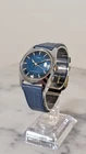 Vintage 1970s Timex Mechanical Watch Blue Sunburst Dial Date Clasic 33mm Running