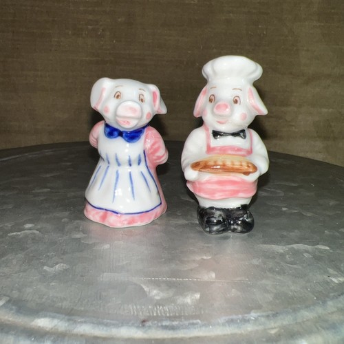 Vintage Handarbeit Schwein Koch Bäcker Paar Schätzchen Keramik Figuren Thailand