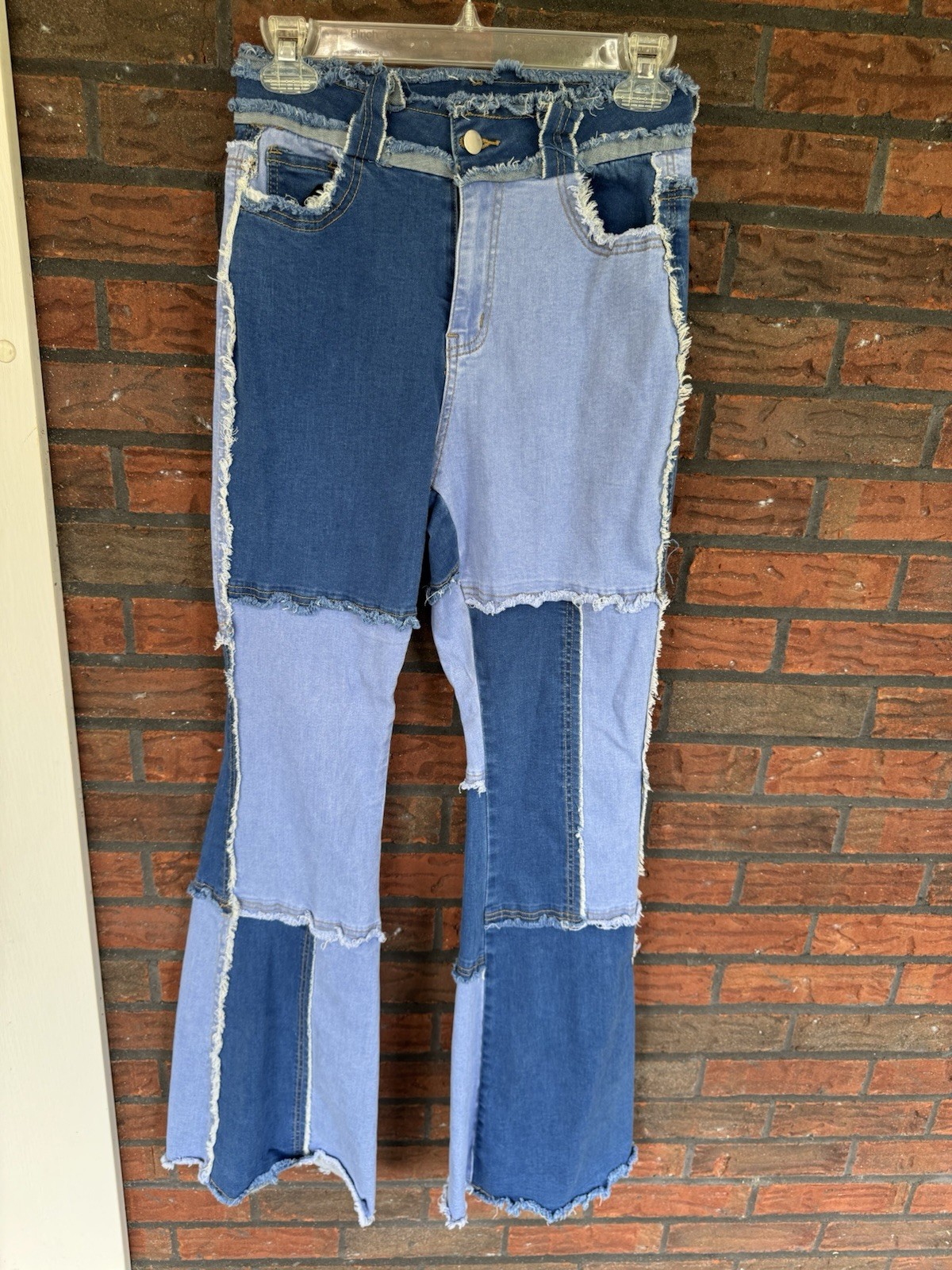 Flared Patchwork Denim Jeans Medium Stretch Blue … - image 9