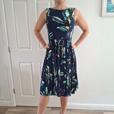 8 navy dress party pleatedParty Linea Navy Green floral Size 8 Wedding midi