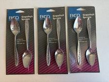 LOT EKCO Stainless Steel 6 Grapefruit Spoons 10170CP Serrated Tip JAPAN