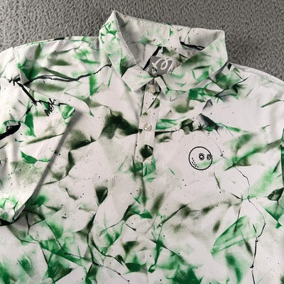 #ad #ad Malbon Futura Poly Performance Golf Polo Mens L Marble Print Green White Wicking $89.99
