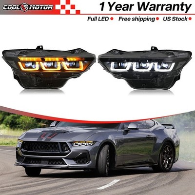 Triple Beam LED Headlight For Ford Mustang 2024 -2026 Front Lamp Sequential Pair