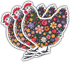 3Pcs Floral Chicken Sticker Funny Cute Boho Farm Animal Gift for Chickens Coop L