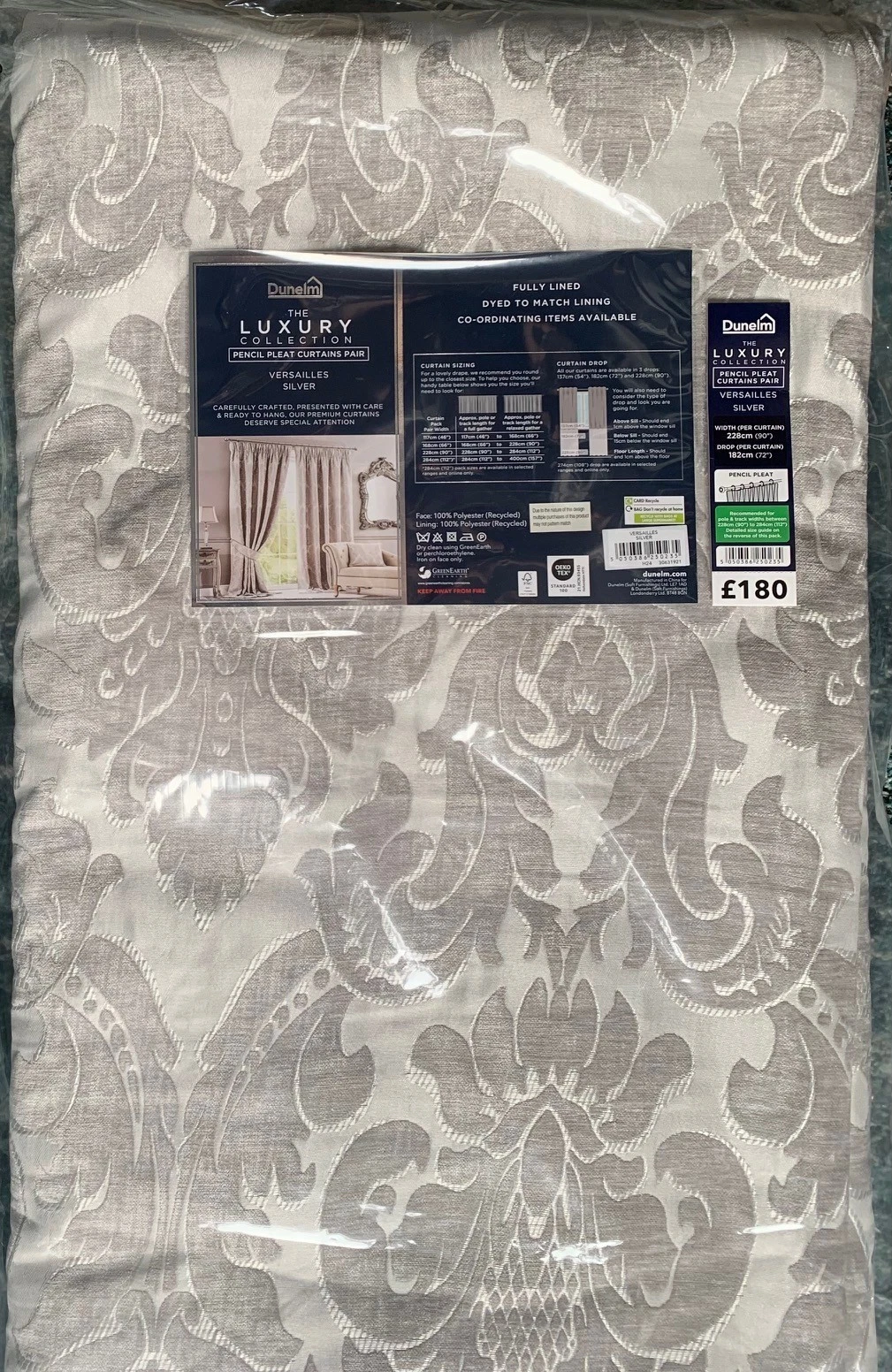 Dunelm Luxury Versailles Silver Embossed Damask Pencil Pleat Curtains - 3 sizes
Opens in a new windo