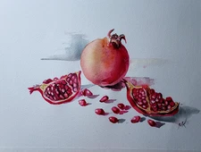 9x12 in ORIGINAL watercolor painting - Pomegranate - artist MK