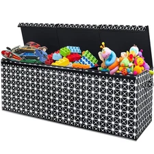 HOMEMARVEL Large Kids Toy Box with Flip-top Lid, Foldable Chest Black 
