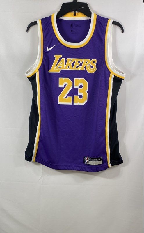 Nike Los Angeles Lakers LeBron James 23 Purple Basketball Jersey Boys Sz L 14/16