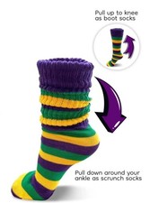 Kid's Children's Mardi Gras Purple Yellow and Green Striped Slouch Socks sz 3-5