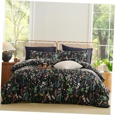 Floral Duvet Cover King Black 3 Pieces King 104" x 90" Black Floral Hyts051