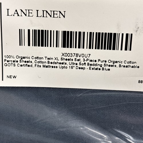 LANE LINEN 100% Organic Cotton Blue Twin XL Sheets Set 3-Piece Pure Percale New - Imagen 3 de 12
