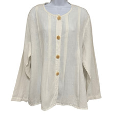 FLAX 100 Linen Jacket Medium Ivory Button Front Lightweight Minimalist Lagenloo